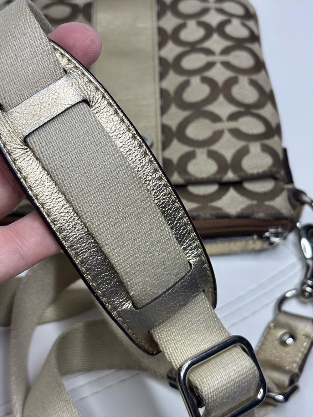 Coach Signature Stripe File Bag / Crossbody Pouch in Brown & Gold - Picture 13 of 16